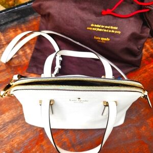 ♠️Kate Spade❣️White Satchel G🪙LD Hardware💎 w/ Cross Body Strap & Auth Dust Bag